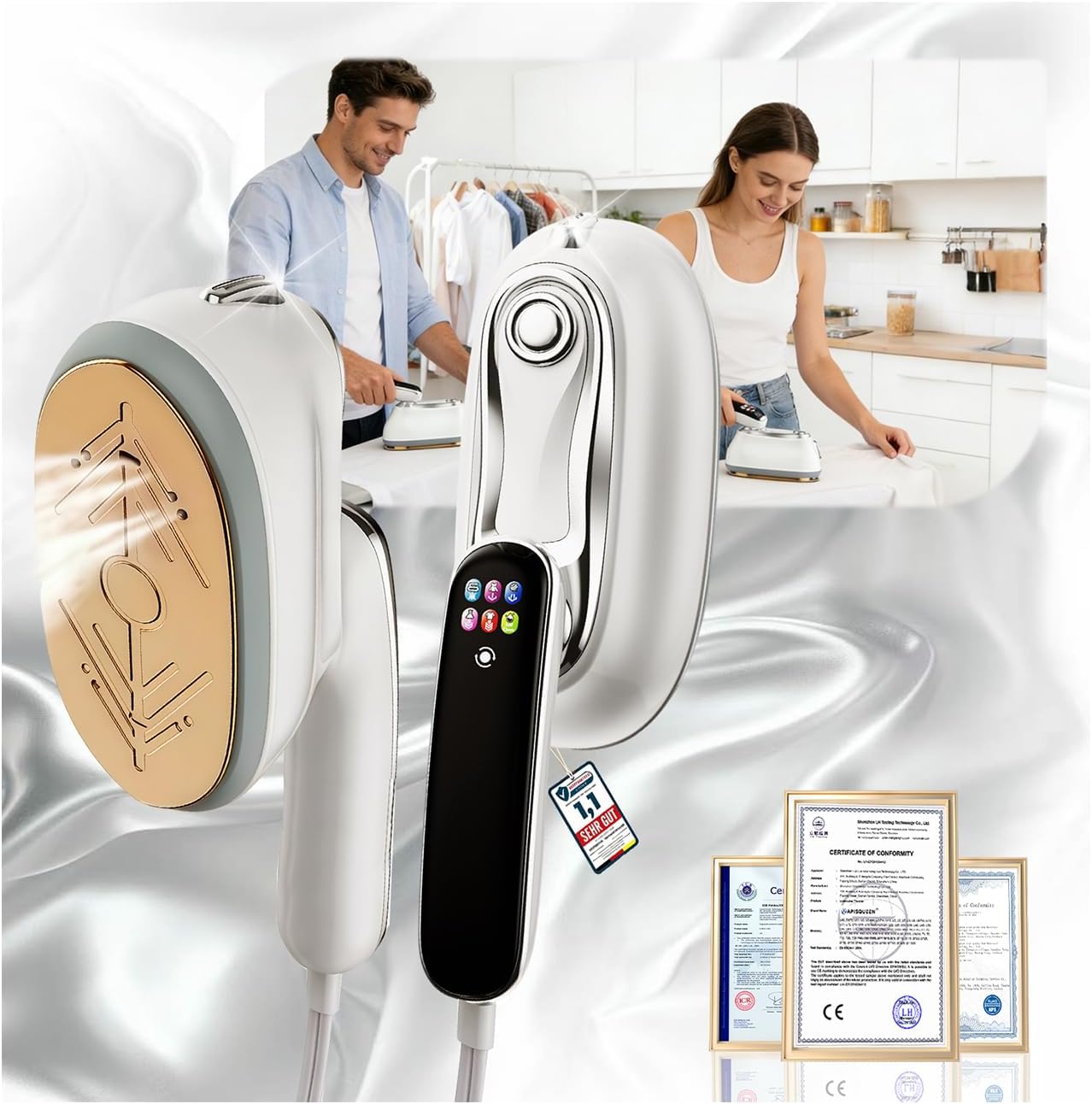 Travel Steamer for Clothes – 2026 Upgrade #1! 1300W Power 【160mL Tank & 10s Heat-Up】, 110-240V, 180° Rotating Handle, 6 Modes Ultra-Slim LCD Display – Perfect for Home & World Travel.