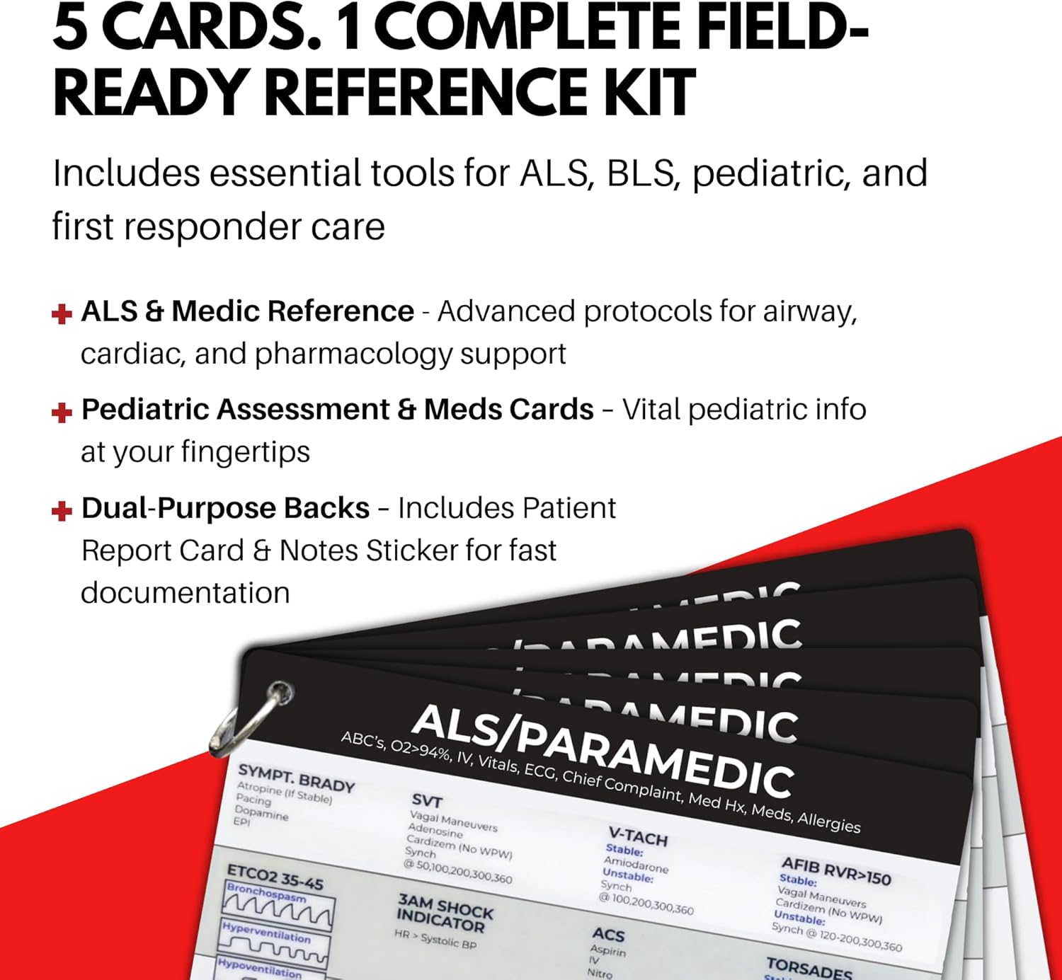 ALS/Paramedic Medical Reference Cards (5 Cards) - ALS/Medical, First Responder, BLS/EMT, Pediatrics Assessment + Pediatric Meds - Study Material + Notes - 5x4-inches