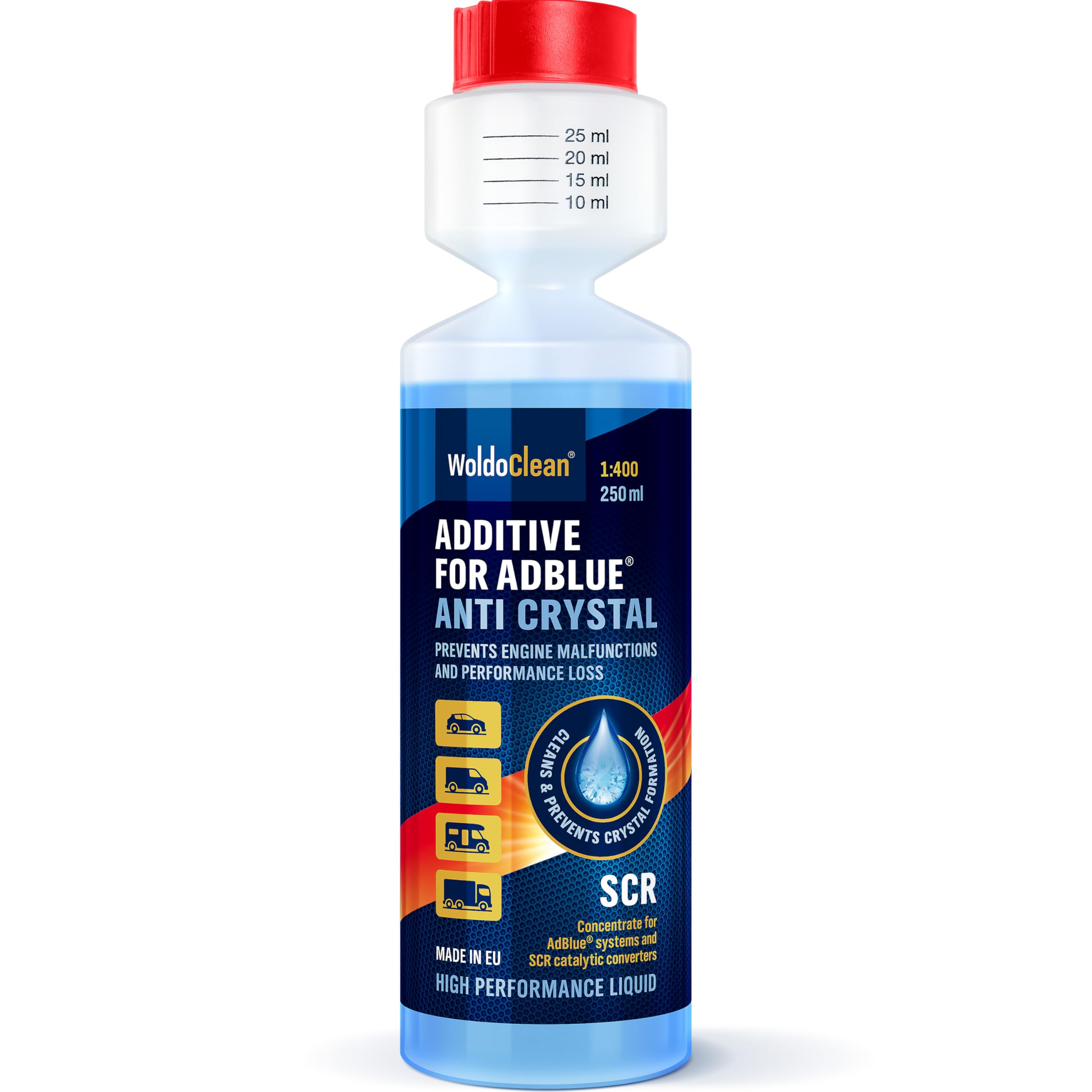 WoldoClean Anti Kristall Additiv für AdBlue® 250 ml, Diesel Additiv & SCR Reiniger, verhindert Kristallbildung & NOX Fehler, Zusatz für Ad Blue