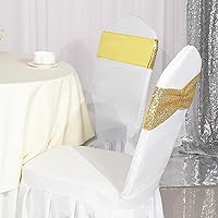 Vista 6 de SquarPie - Paquete de 50 bandas para silla, de elastano elástico dorado, lazos de lentejuelas unilaterales para decoración de bodas, fiestas