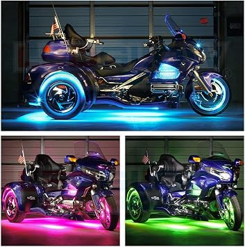 LEDGlow 18pc LiteTrike Advanced Million Color LED Lighting Kit for Trike Motorcycles - 15 Solid Colors - 6 Patterns - Flexible Multi-Color Light Strips - Includes Waterproof Control Box & Remotes