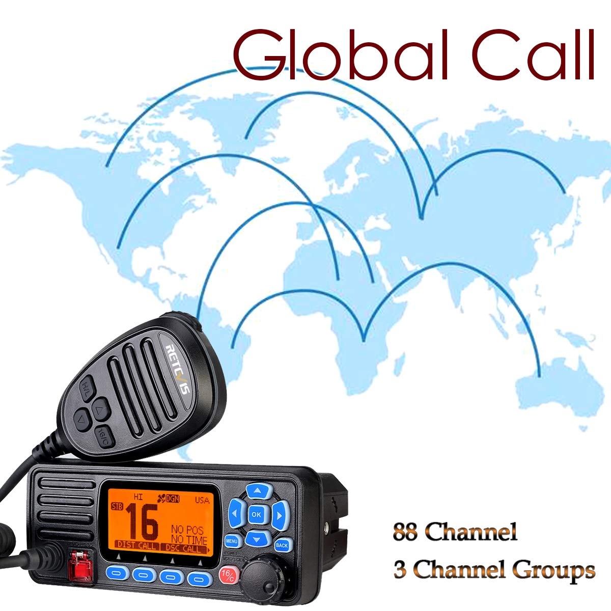 Retevis RA27 Marin Émetteur-récepteur, IP67 Étanche Talkie Walkie, Class D DSC, GPS, 88 Chaînes, Dual/Tri-Watch, Radio VHF Marine Fixe pour Yachts, Marinas (1 Pièce, Noir)