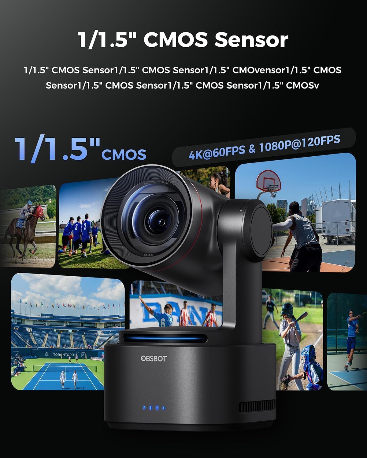 OBSBOT Câmera ao vivo Tail 2 PTZR 4K 60FPS, rastreamento de IA 2.0