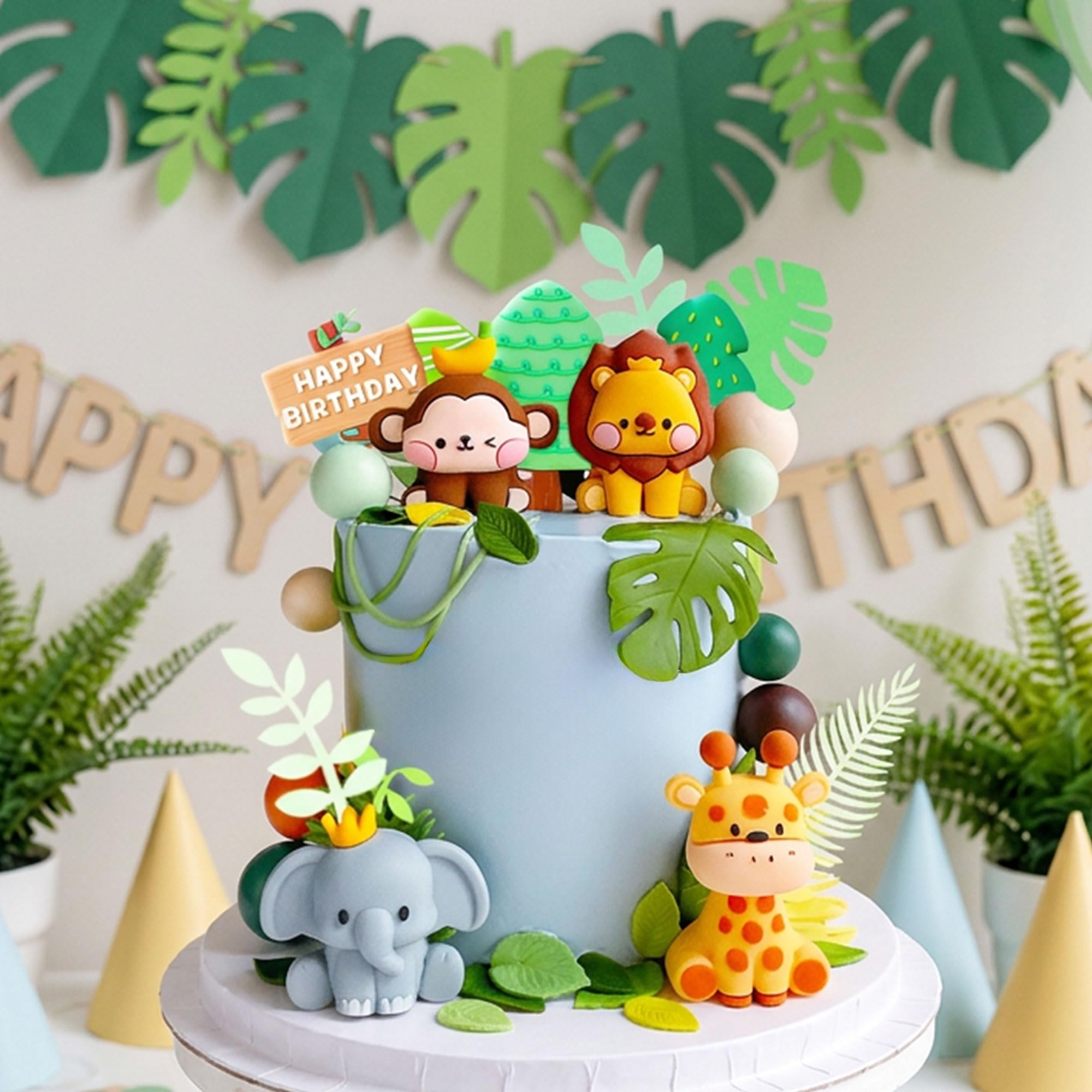 LaVenty Safari Animal Cake Toppers Wild One Jungle Animals Cake Decorations