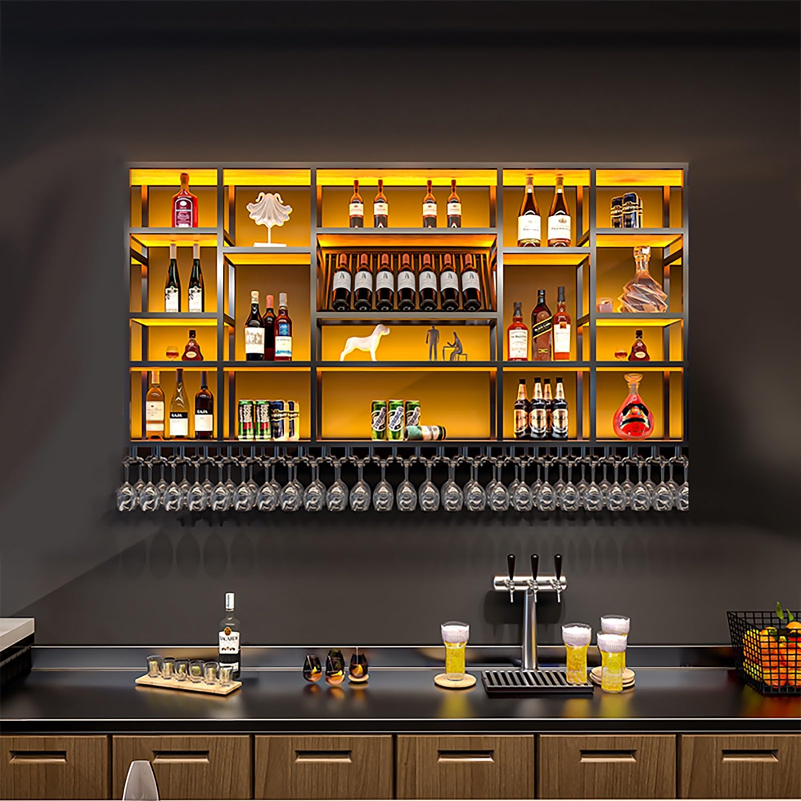 Rangement mural bouteilles de vin en métal pour libérer de l'espace cuisine