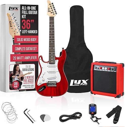 Miniatura 17 de LyxPro Guitarra eléctrica de 36 pulgadas y kit para niños con guitarra para principiantes de tamaño 3/4, amplificador, seis cuerdas, dos púas, Rojo
