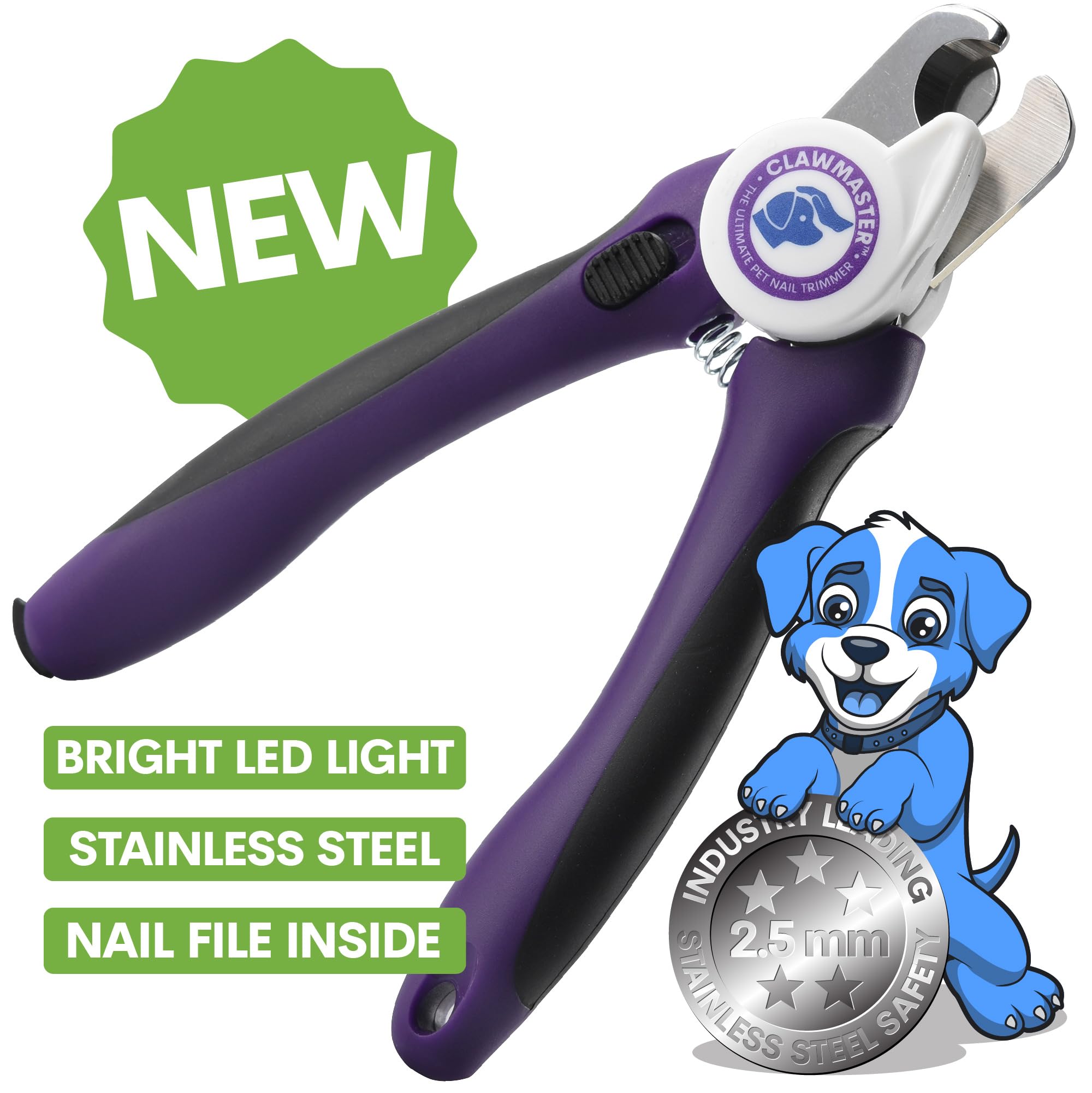 Claw Master - Cortaúñas para mascotas, LED brillante, duradero, preciso y seguro, herramienta de aseo para perros, gatos y otras mascotas con hoja de acero inoxidable de 3.5 mm y protector de