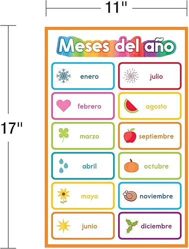 Miniatura 3 de Carson Dellosa - Juego de 12 pósteres de aprendizaje temprano de español para el aula, 12 piezas, 11 x 17 pulgadas, suministros para aprender