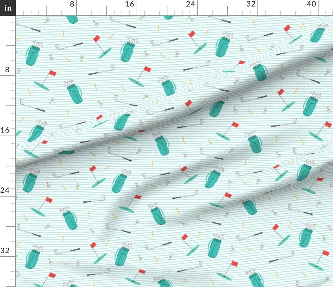 Spoonflower Fabric - Tee Time Golf Themed Stripes Mint Boy Printed on Petal Signature Cotton Fabric by The Yard - Sewing Quilting Apparel Crafts Decor