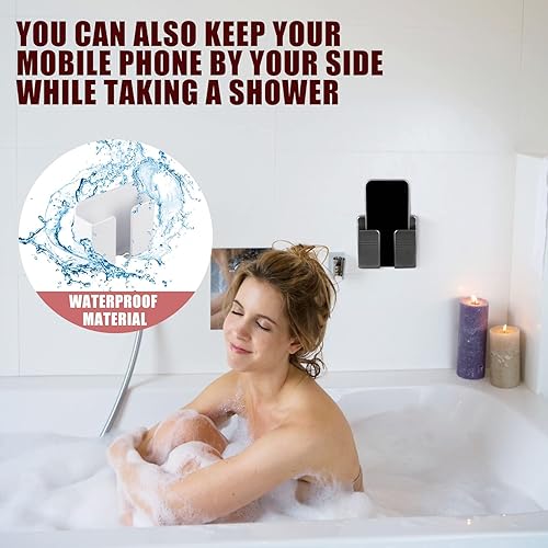 Miniatura 10 de CEIBPY Soporte para teléfono de montaje en pared soporte para teléfono con adhesivo y orificio de recepción de cable de datos soporte para teléfono