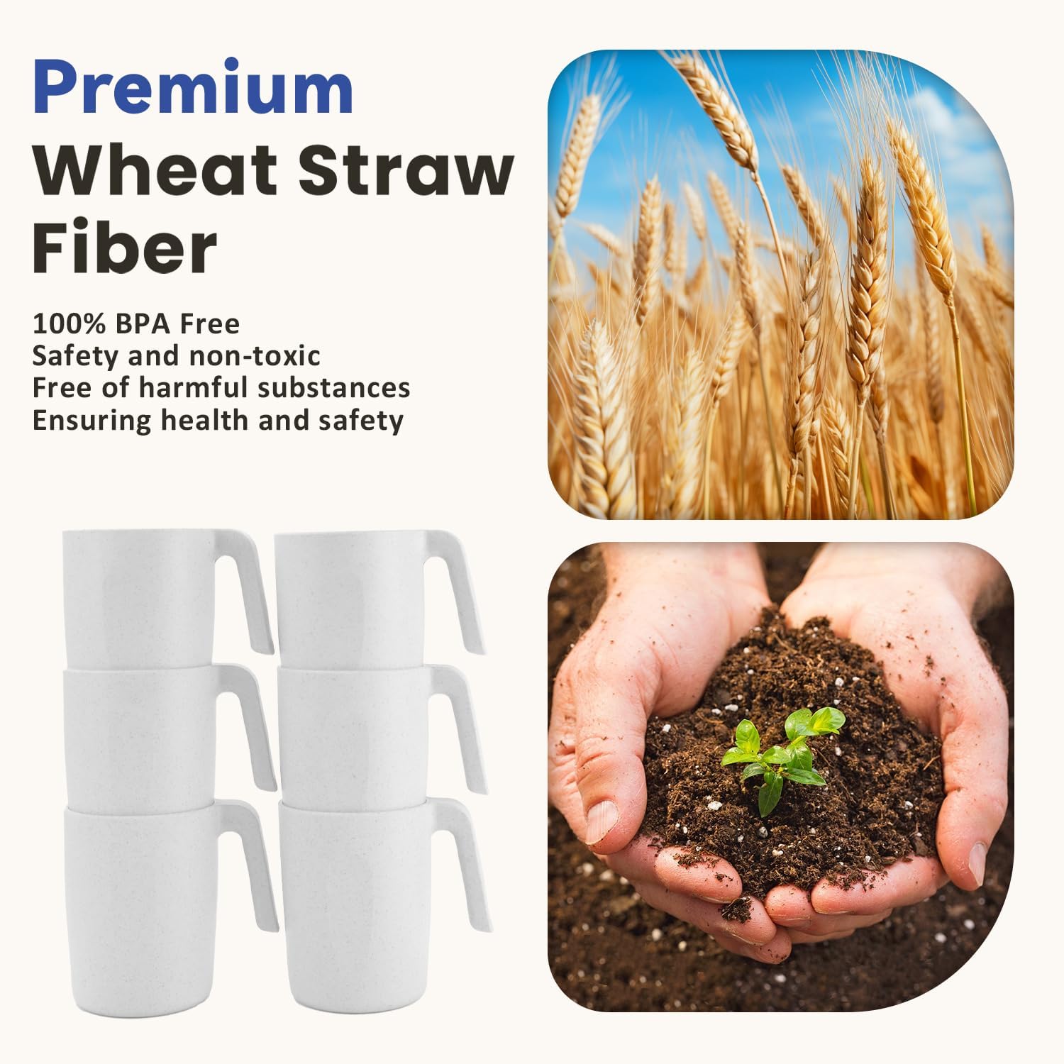 Homienly Coffee Mug Set - Wheat Straw Cups, Alternative to Plastic Coffee Cups Reusable | Unbreakable for Hot Chocolate, Tea, & Coffee | Microwave Safe, Dishwasher Safe Drinking Cups (White) - Image 6