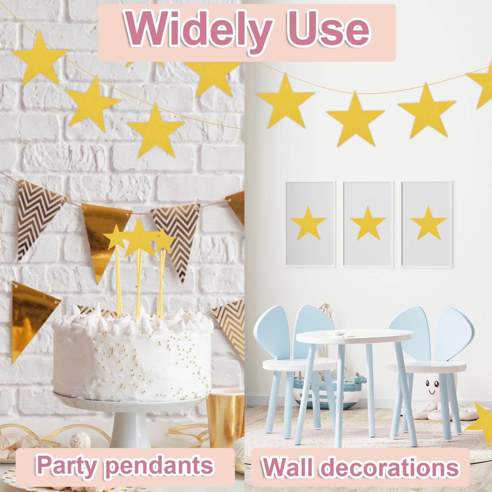 QUARKZMAN Decoración Estrellas Recortadas Estrellas Doradas, 80 Pcs Estrellas Cartón Doble Impresas 6" Confeti Estrellas Recortadas Decoraciones para Pared Tablero Anuncios Fiesta