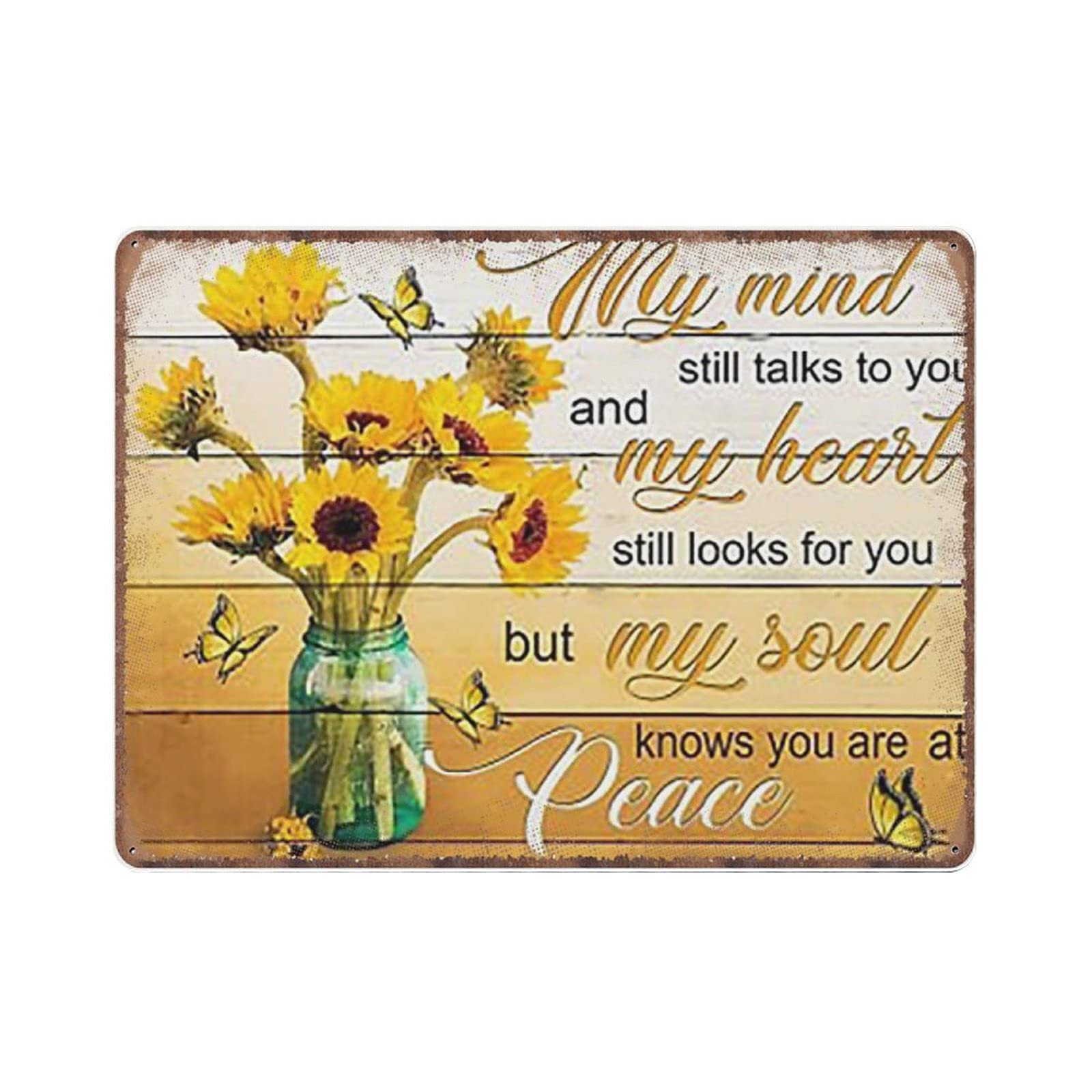rayprint Butterfly Sunflower My Mind Father's Day Mother's Day Tin Signs Retro Funny Metal Sign Vintage Poster Wall Art for Kitchen Garden Bathroom Farm Home Coffee Decor Tin Sign, 30x40 cm