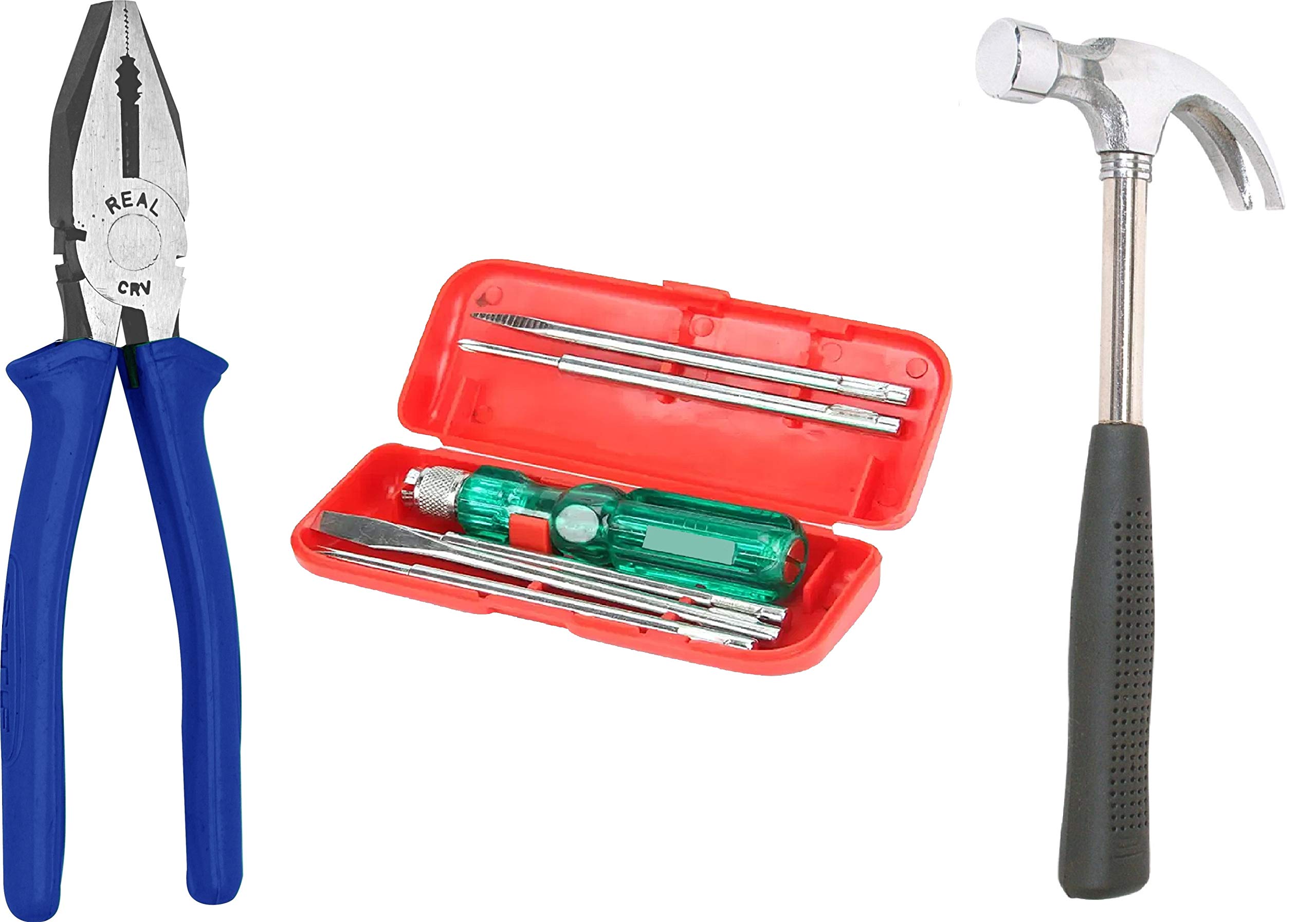 REALstf Multi Hand Tool Kit 8 Pc. - Combination Cutting Plier 8", Claw Hammer Steel Shaft 1/2 LB Hand Tool Kit, 6 Pc. Set of Screw Driver Kit Hand Tool Kit (B07M91TZG8) Amazon Price History, Amazon Price Tracker