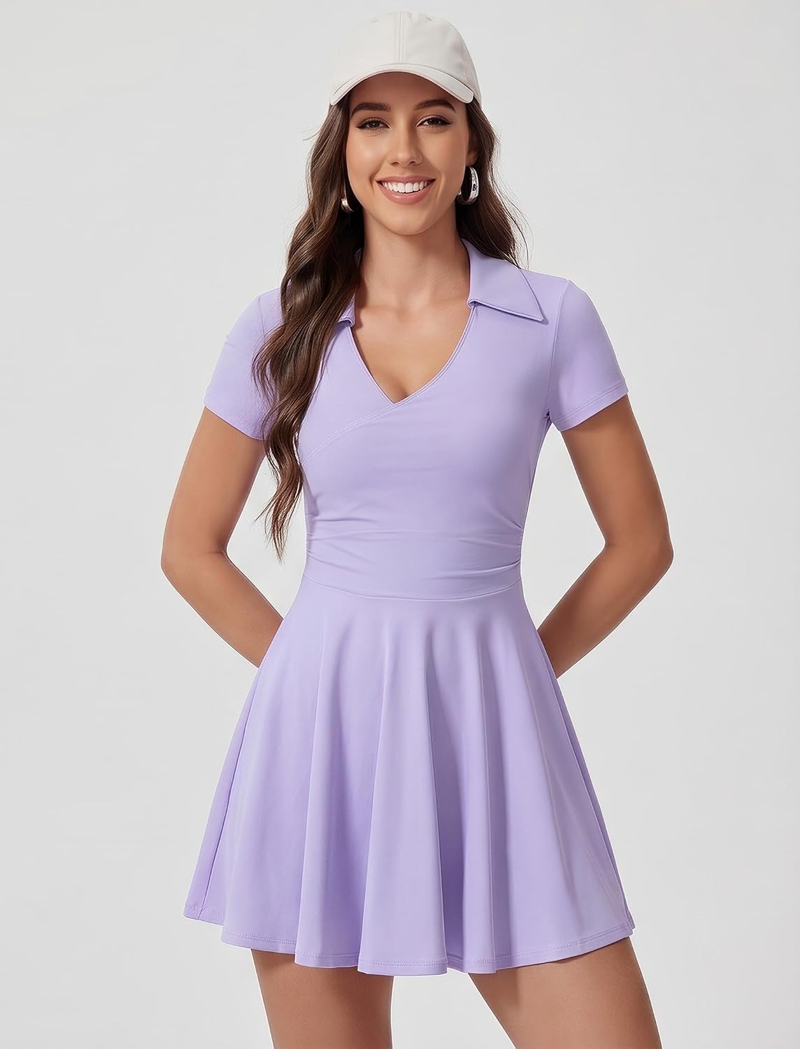 Tennis Dress for Women Short Sleeve Athletic Dress with Built in Shorts Golf Dress Workout Dresses with Pockets