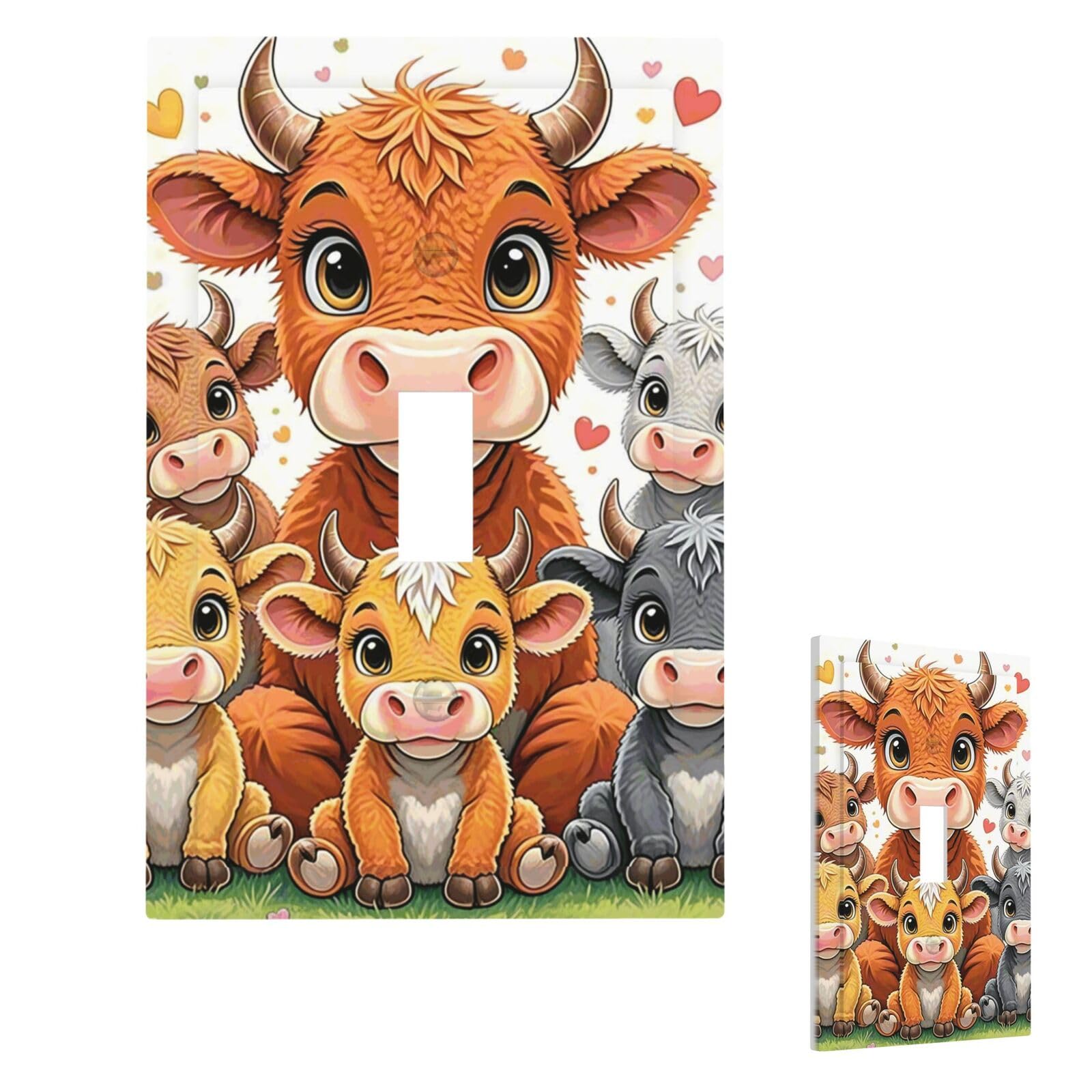 Fekiloot Single Toggle Cow Wall Plate Cover Modern Decorative 1 Gang Light Switch Cover Unbreakable Receptacle Outlet Covers For Living Room Bedroom Home Decor