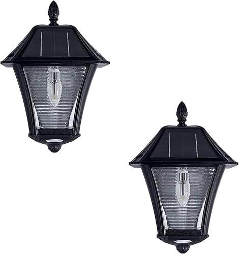 Miniatura 1 de Gama Sonic Lámpara solar para exteriores, bombilla Baytown II, LED blanco cálido, resina negra, diseño tradicional clásico, montaje en pared,