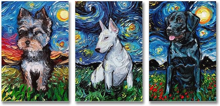Amazon Co Jp Braksent ブラックラブラドールナイト ブルテリアナイト ヨーキーナイト 3パネル アート 絵インテリア おしゃれ 油絵 ポスター イラスト キャンバスアート 壁 絵 寝室 装飾画 風景画 Hd写真 モダン的な部屋飾り 新築お祝いに最適 ホーム キッチン