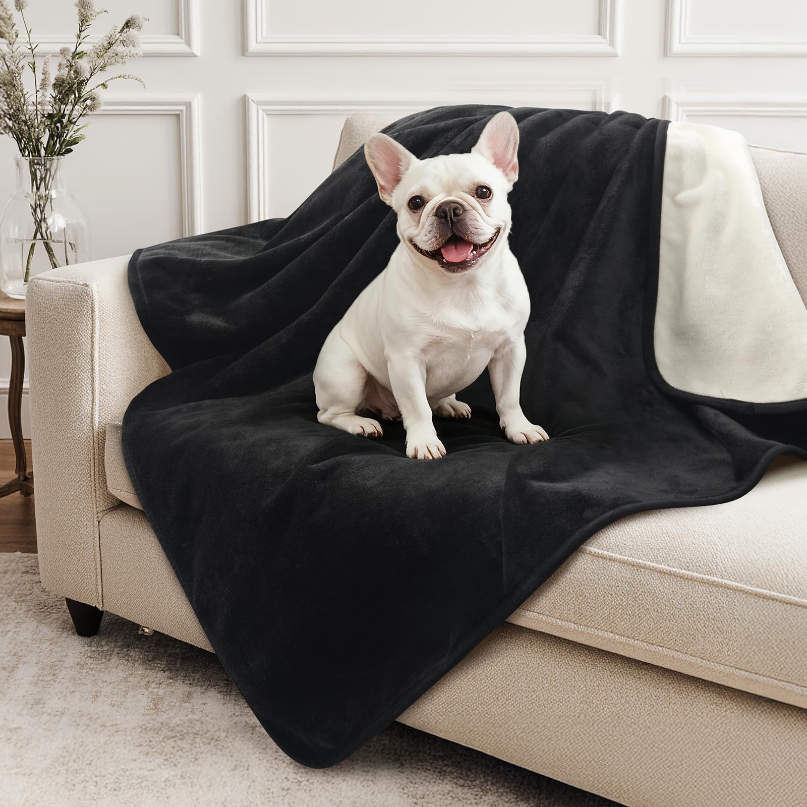 LOOBANI Waterproof Dog Blanket for Small Dogs, Pet Blanket 30" x 40", Black