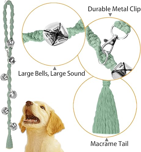 Vista 15 de Dog Bells to Go Outside & Puppy Potty Training, anillo ajustable para puerta de perro, anillo para ir al baño, hecho a mano con hilo de alta Beige