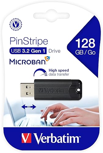 Miniatura 9 de Verbatim 128GB Pinstripe USB 3.2 Gen 1 Unidad flash retráctil Pulgar Drive - Negro
