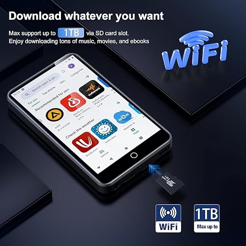 Miniatura 3 de Reproductor de MP3 con Bluetooth y WiFi, 80 GB de almacenamiento y sistema operativo Android, pantalla táctil de 4 pulgadas, reproductor de música