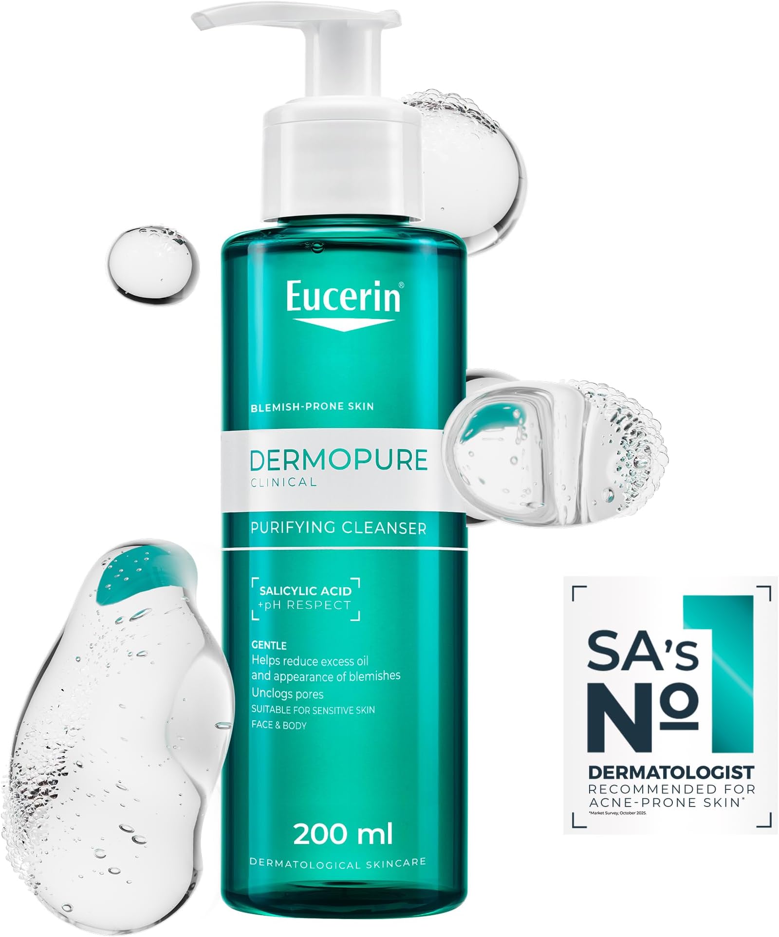 DermoPurifyer Oil Control Cleansing Gel 200ml, Gentle and Effective Facial Cleanser for Blemish-Prone Skin, Non-Comedogenic Face Wash