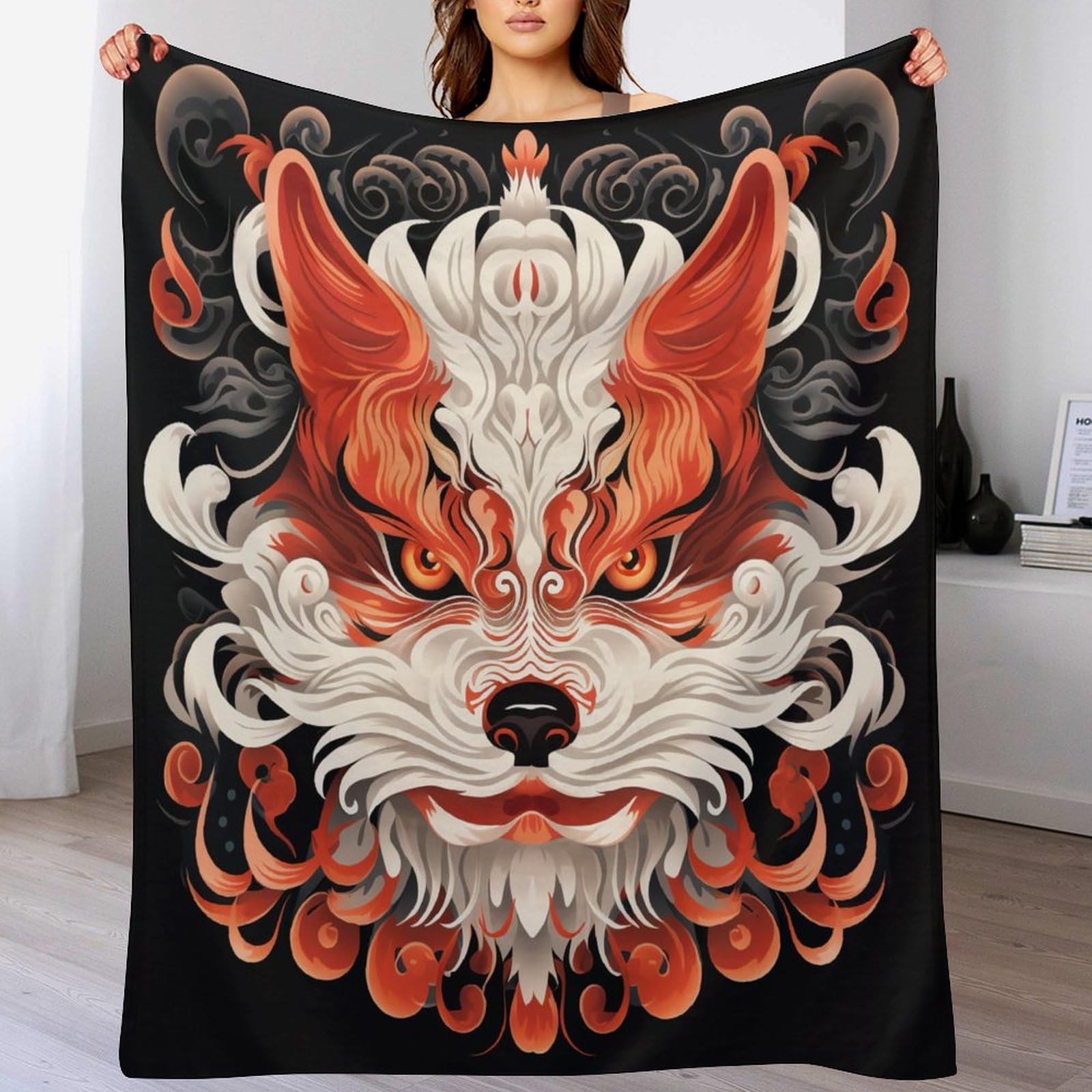 Couverture renard japonais en polaire douce pour des soirées cocooning sur le canapé