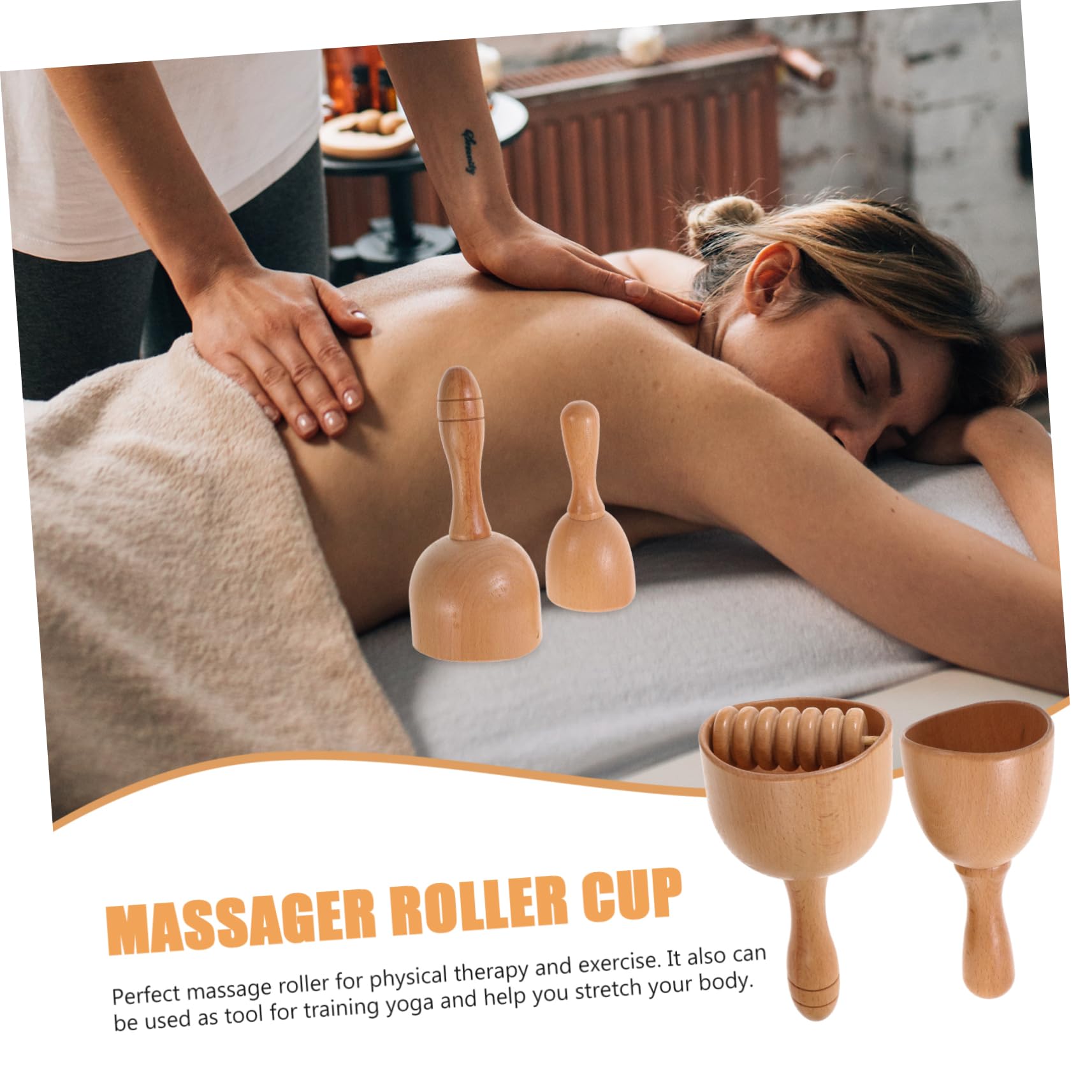 ORFOFE Juego de 2 Tazas de Masaje de Mano Rodillo, Masajeador Muscular Corporal Portátil, Madera Natural, Pequeño Tamaño, para Aliviar Fatiga, Mejorar Circulación y Relajación en Casa,