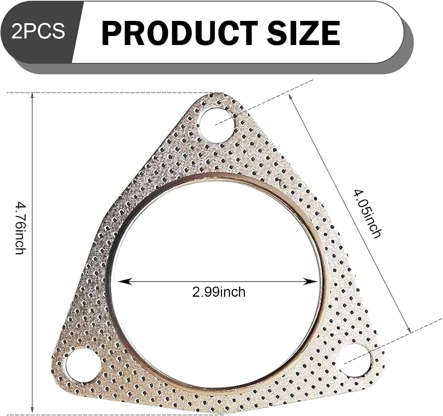 2PCS 3" Exhaust Gasket, 3-Bolt Exhaust Flange Gasket with High Sealing, High Temperature Resistant Exhaust Pipe Interface Gasket Replacement, Universal Car Accessories