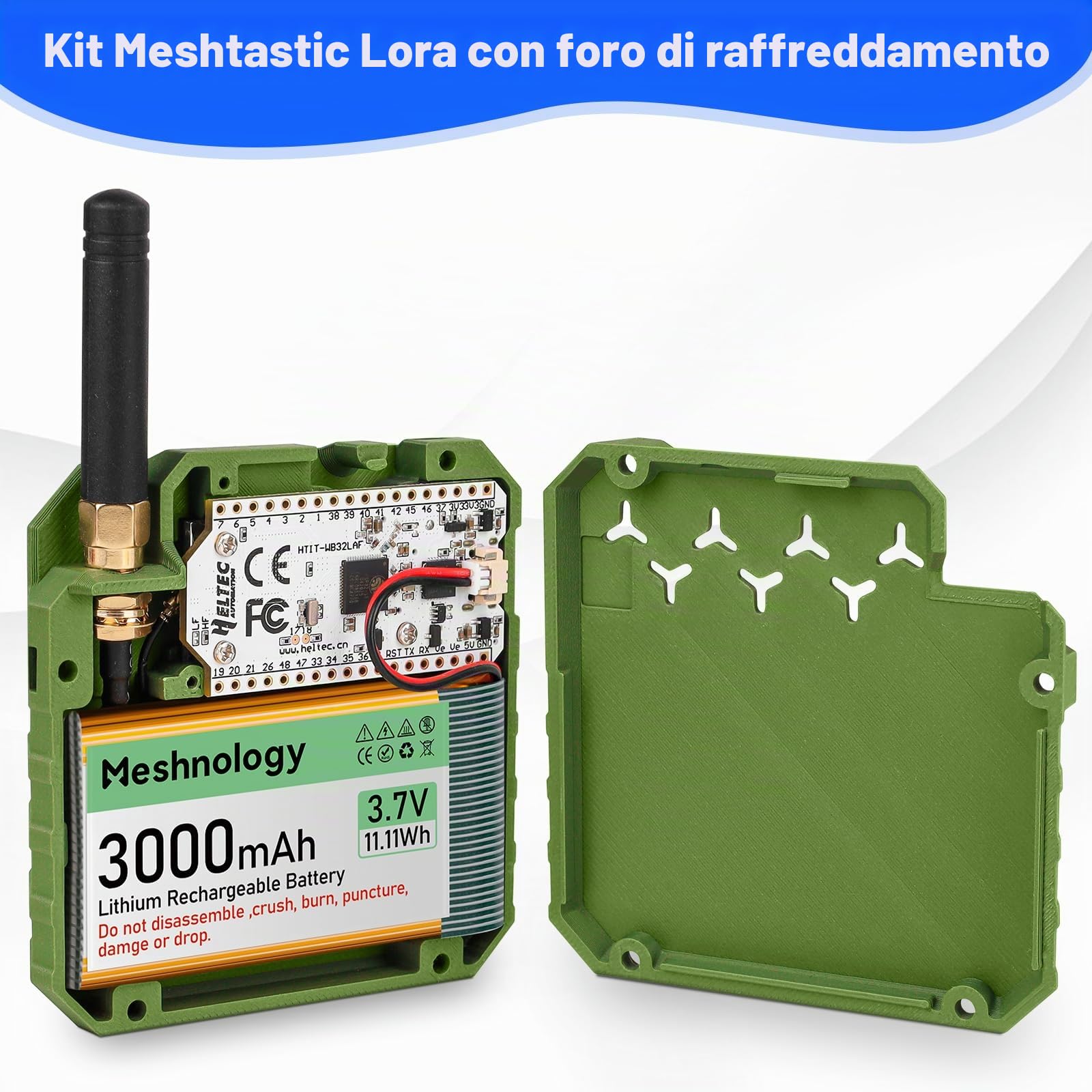 Confezione da 2 schede di sviluppo ESP32 LoRa V3 + batteria da 3,7 V 3000 mAh + set di alloggiamenti – con antenna a rete 863-928 MHz e SMA supporta Wi-Fi/Bluetooth LoRa V3 dispositivi AR duino
