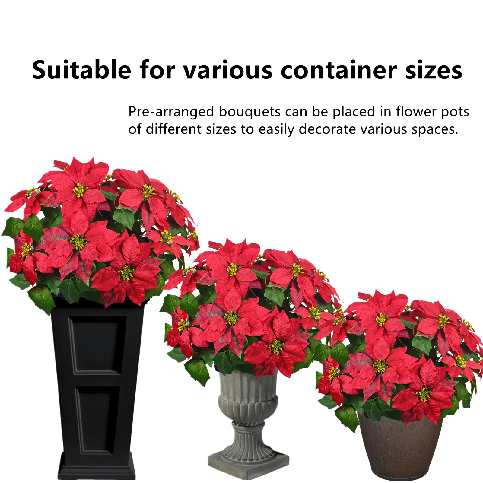 Flores artificiales de Navidad, flores de Pascua premontadas de seda de 20 pulgadas, para decoración de Navidad, puertas delanteras, pasillos, jardines y espacios al aire libre (rojo oscuro)