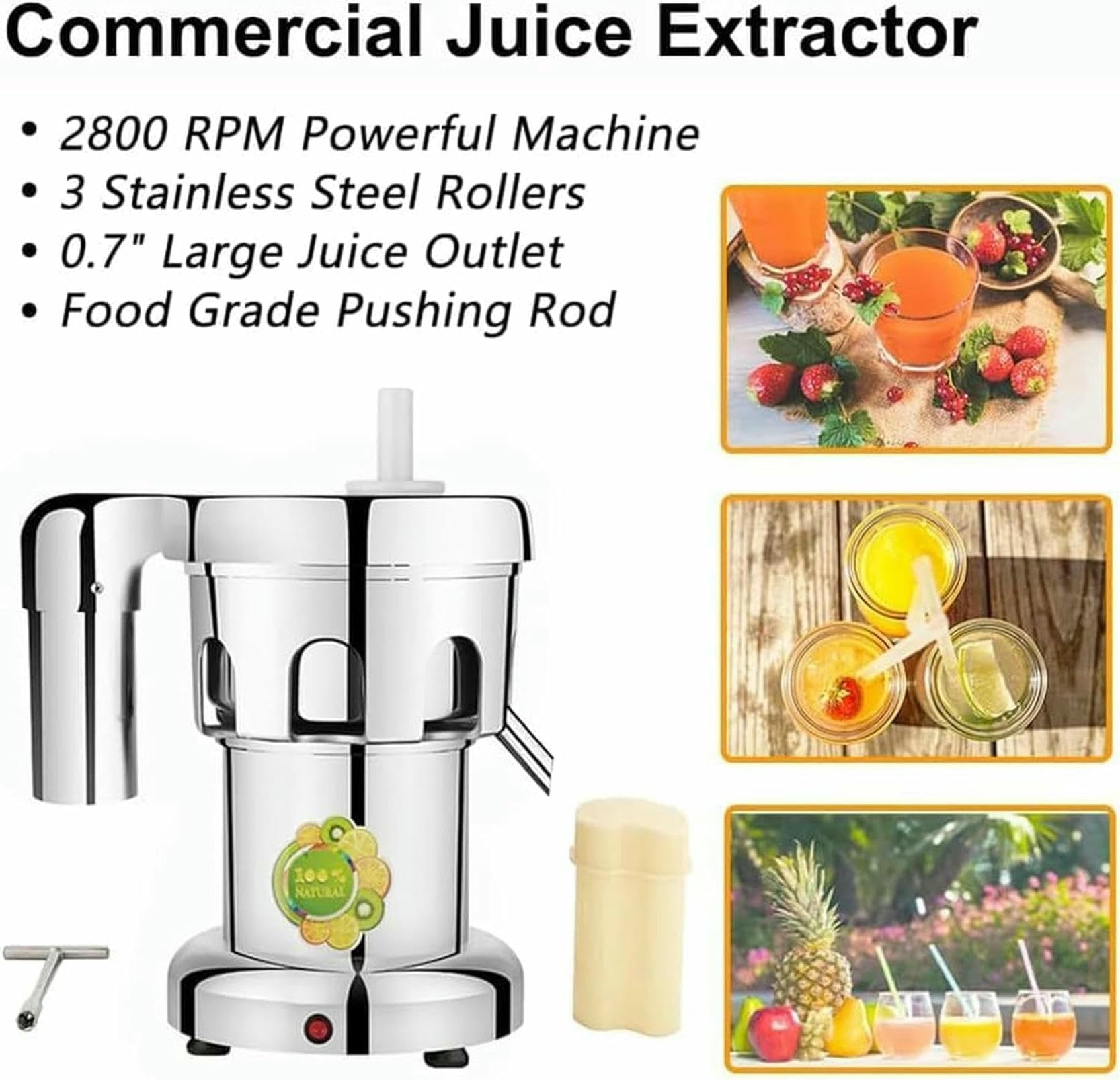 Exprimidor de cítricos Comercial – Máquina centrífuga de prensado en frío de Alta Resistencia para jugos, restaurantes y hoteles – 370 W, 4300 r/min – Extractor de Jugo de Acero in