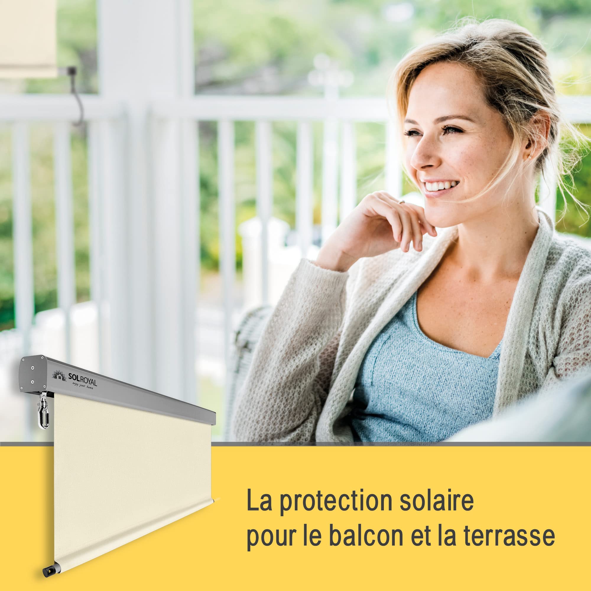 Sol Royal Store Vertical Brise-Vue de Balcon Robuste manivelle Amovible | 180x250cm beige protection solaire terrasse jardin résistant aux intempéries Hydrofuge MS5