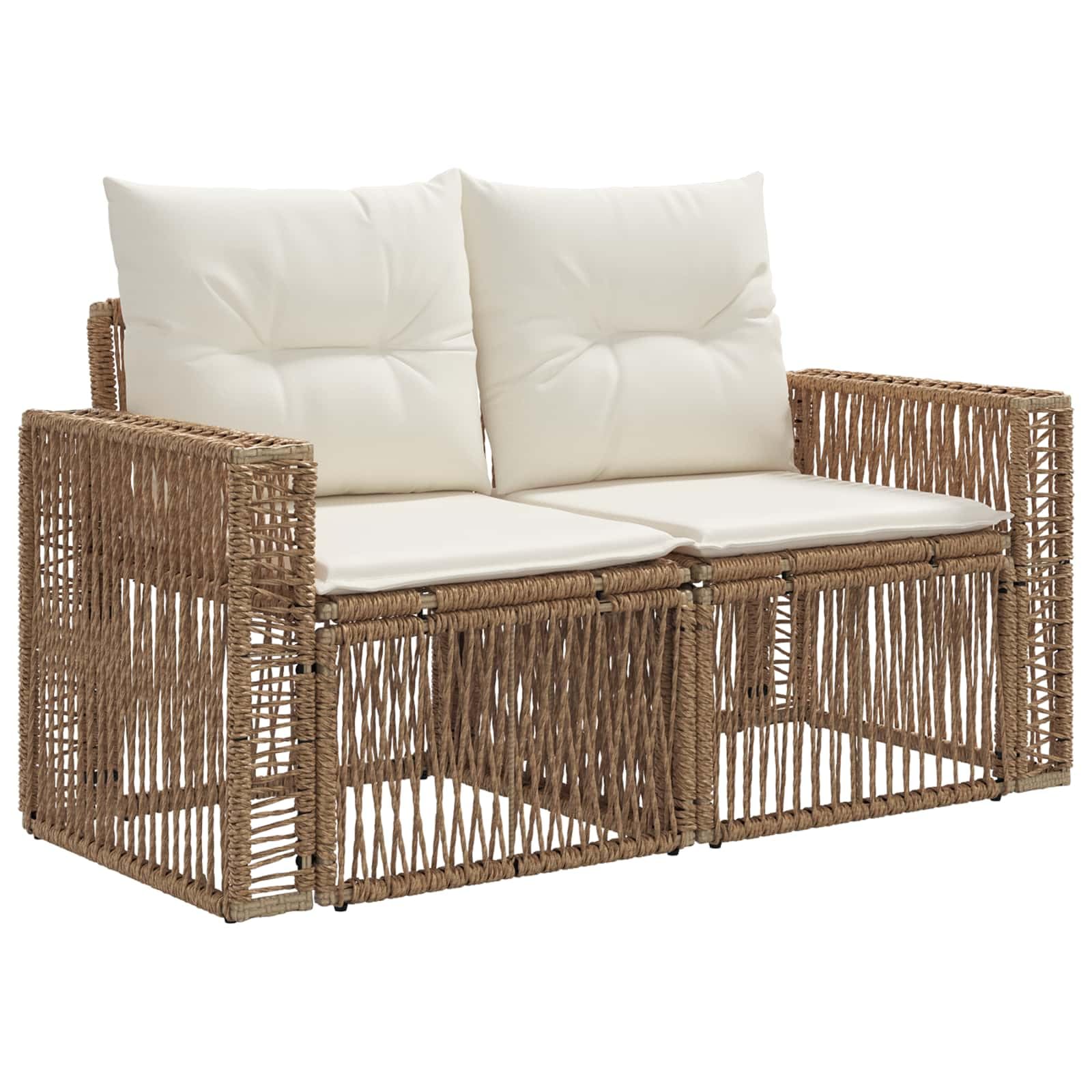 Gartensofa-Set 3-teilig Beige und Cremeweiß Poly-Rattan mit pulverbeschichtetem Stahlrahmen, wetterfestes Outdoor Lounge Möbel für Terrasse Balkon und Garten