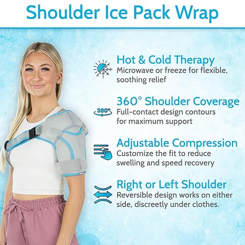 Miniatura 3 de Arctic Flex Soporte de bolsa de hielo para hombro, envoltura de gel frío reutilizable en frío, terapia caliente, soporte de estabilidad de