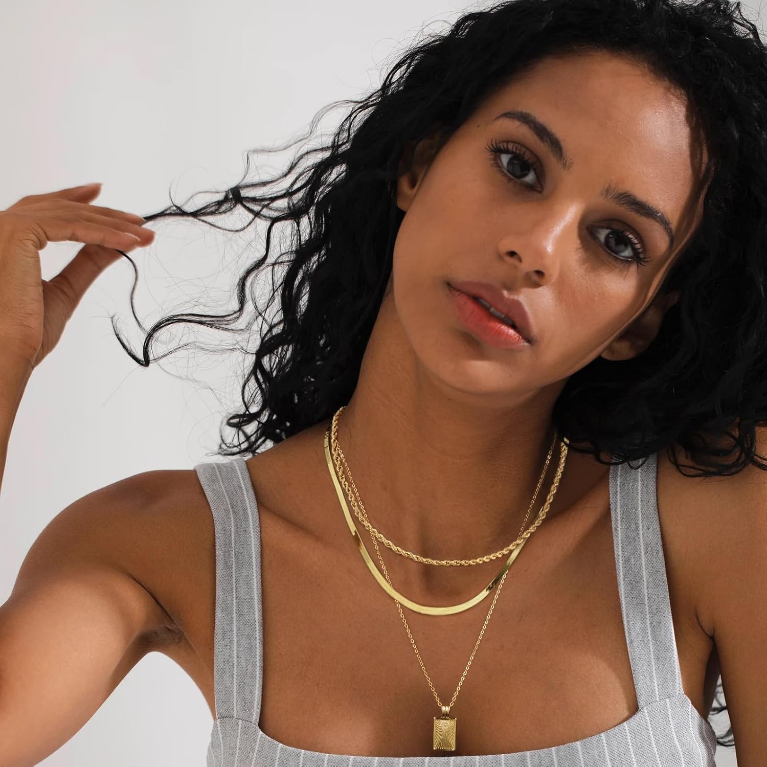 VIROMY Gold Necklace for Women 14k Gold Chain Necklaces Dainty Layered Necklaces Simple Stackable Pendant Necklaces Herringbone Cuban Paperclip Chain Gold Choker Necklaces Gold Jewelry for Women - Image 3