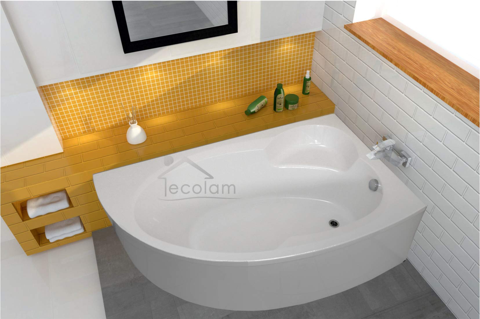 ECOLAM® Badewanne Wanne Eckwanne Eckbadewanne Acrylwanne Carmen Acryl weiß 170x100 cm RECHTS + Schürze Ablaufgarnitur Ab- und Überlauf Automatik Alcaplast Füße Silikon Komplett-Set