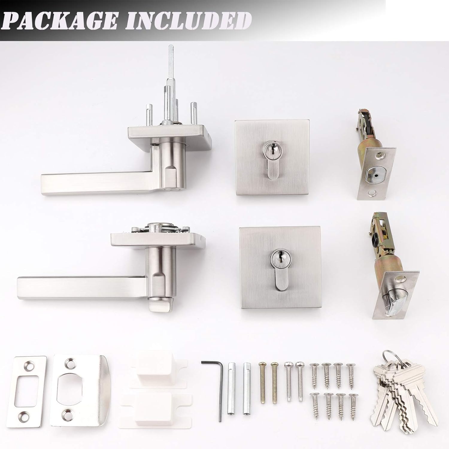 Bеѕt Cуbеr Dеаlѕ 🔥 (1 Set) Entry Door Lever Lockset Handle with Double Cylinder Deadbolt, Combo Pack Keyed Alike Front Door Combination Set,Satin Nickel Finish Square Locking Security Lever Handleset by Probrico