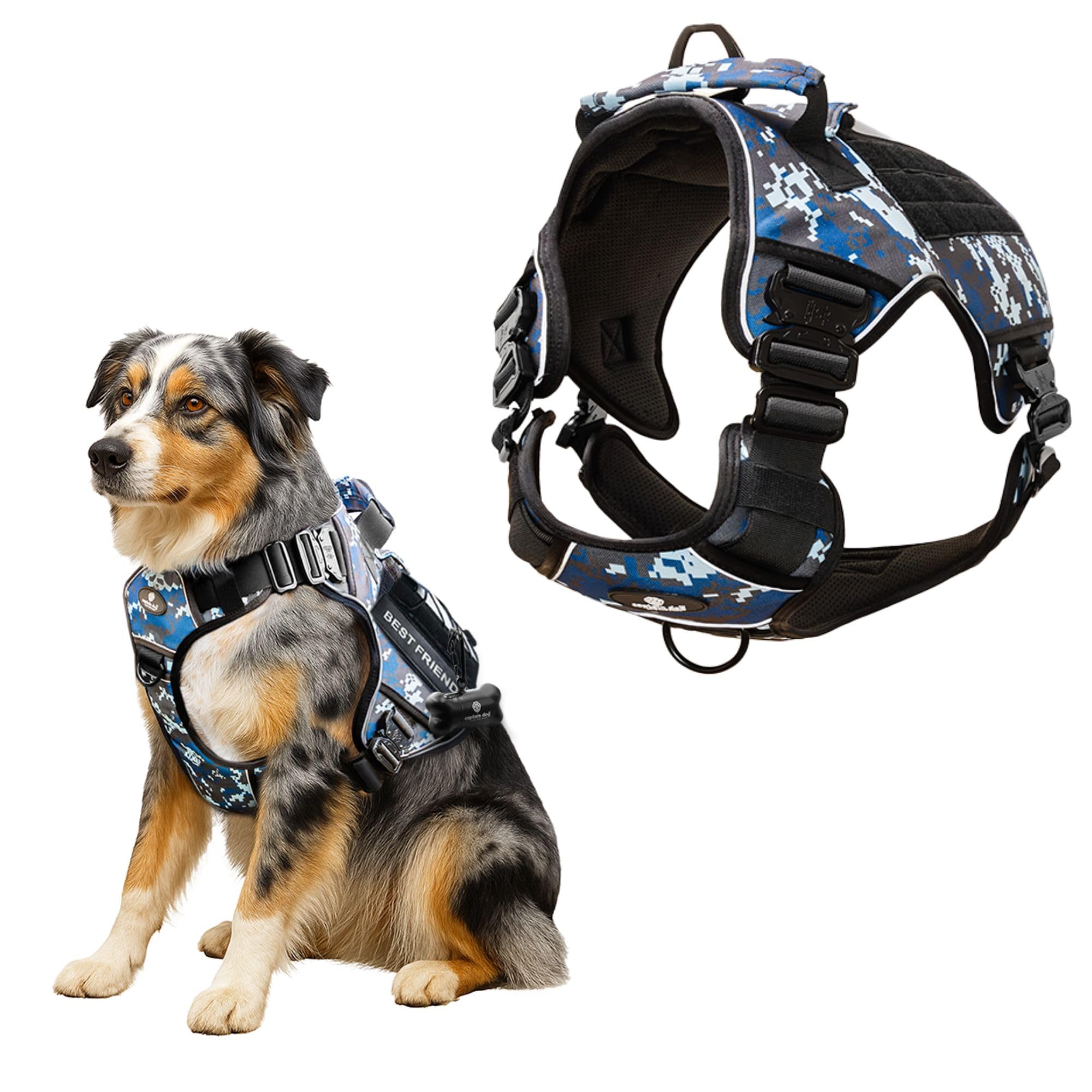 No Pull Service Dog Vest for Medium Sized Dog with 4 Metal Buckles & Double Stitching CAPTAIN DOG - Reflective No Pull, Dog Vest with Pockets,