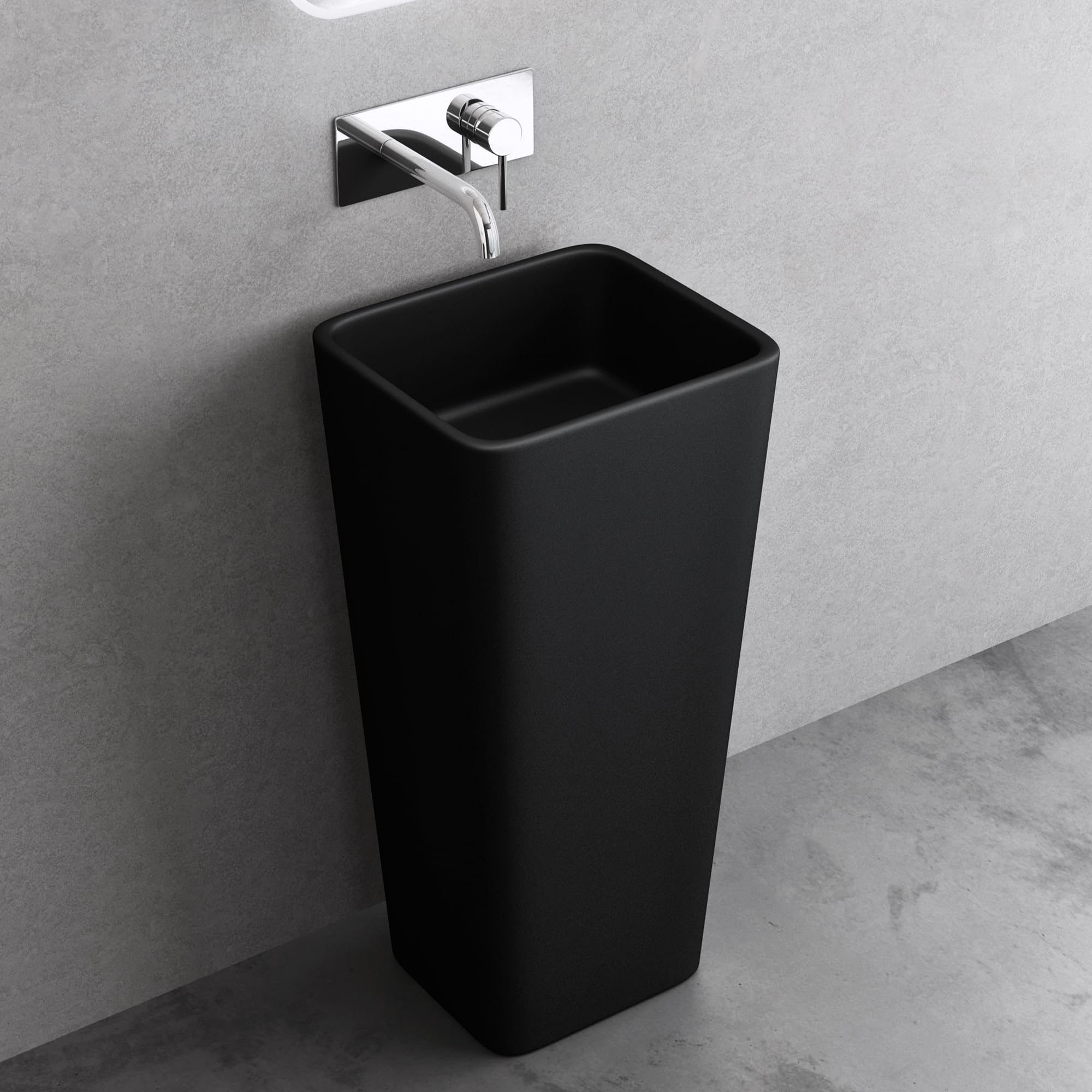 doporro Lavabo Colonne Noir Vasque sur Pied Lave Mains Rectangulaire Solid Surface 40x35x80cm Colossum31