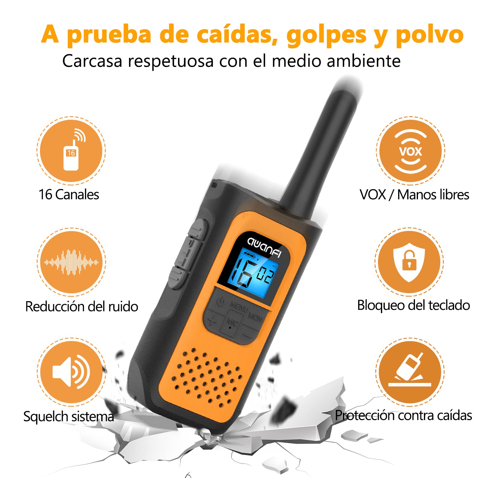 Walkie Talkie 1200mAh 16-Kanałowy Zestaw Radiowy z Akumulatorem i Kablem Ładującym Typu-C