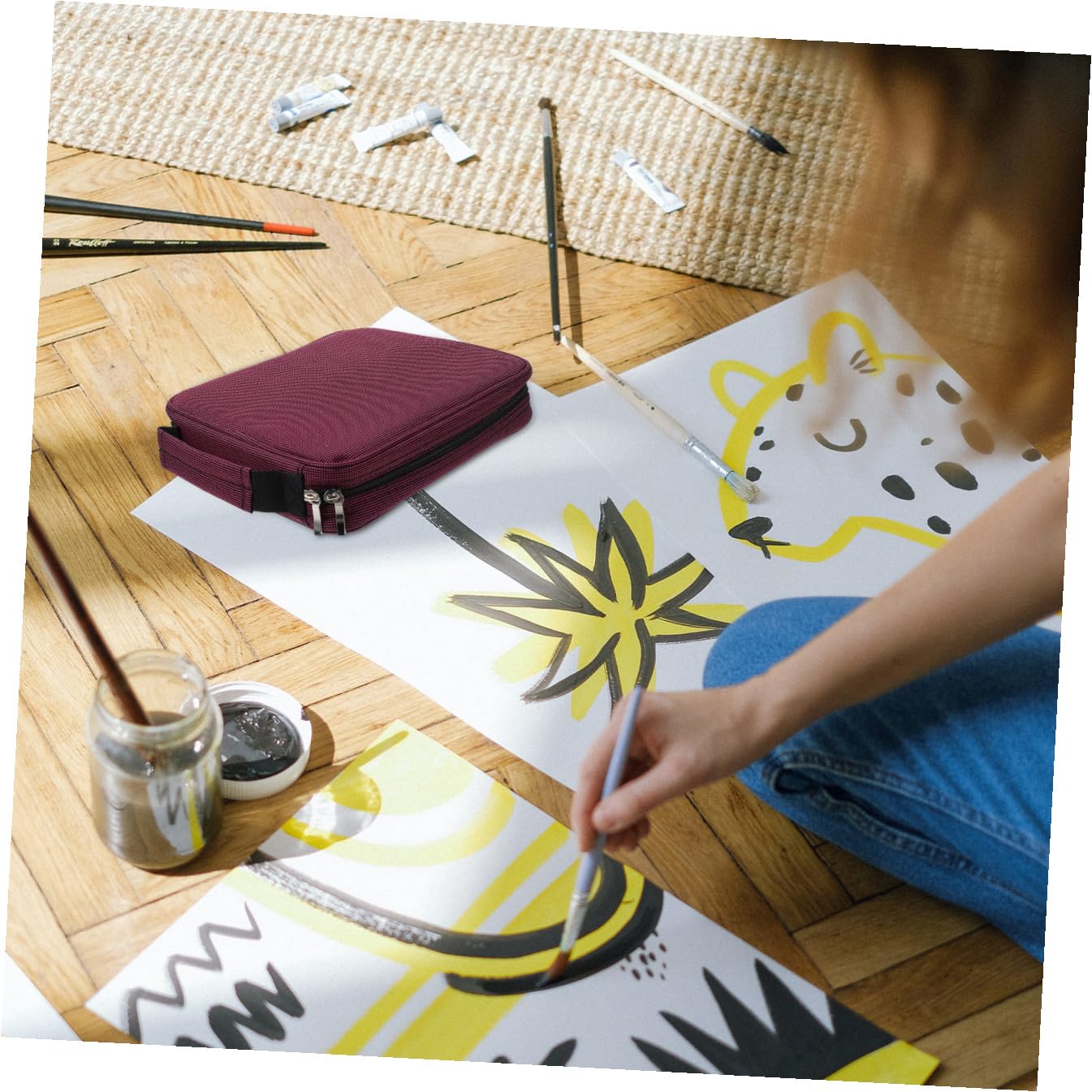 Housoutil Astuccio Portamatite Grande Capacità per Matite da Disegno | Tessuto Frosted, Chiusura Zip e Maniglia, Festa Scuola Decor per Studenti