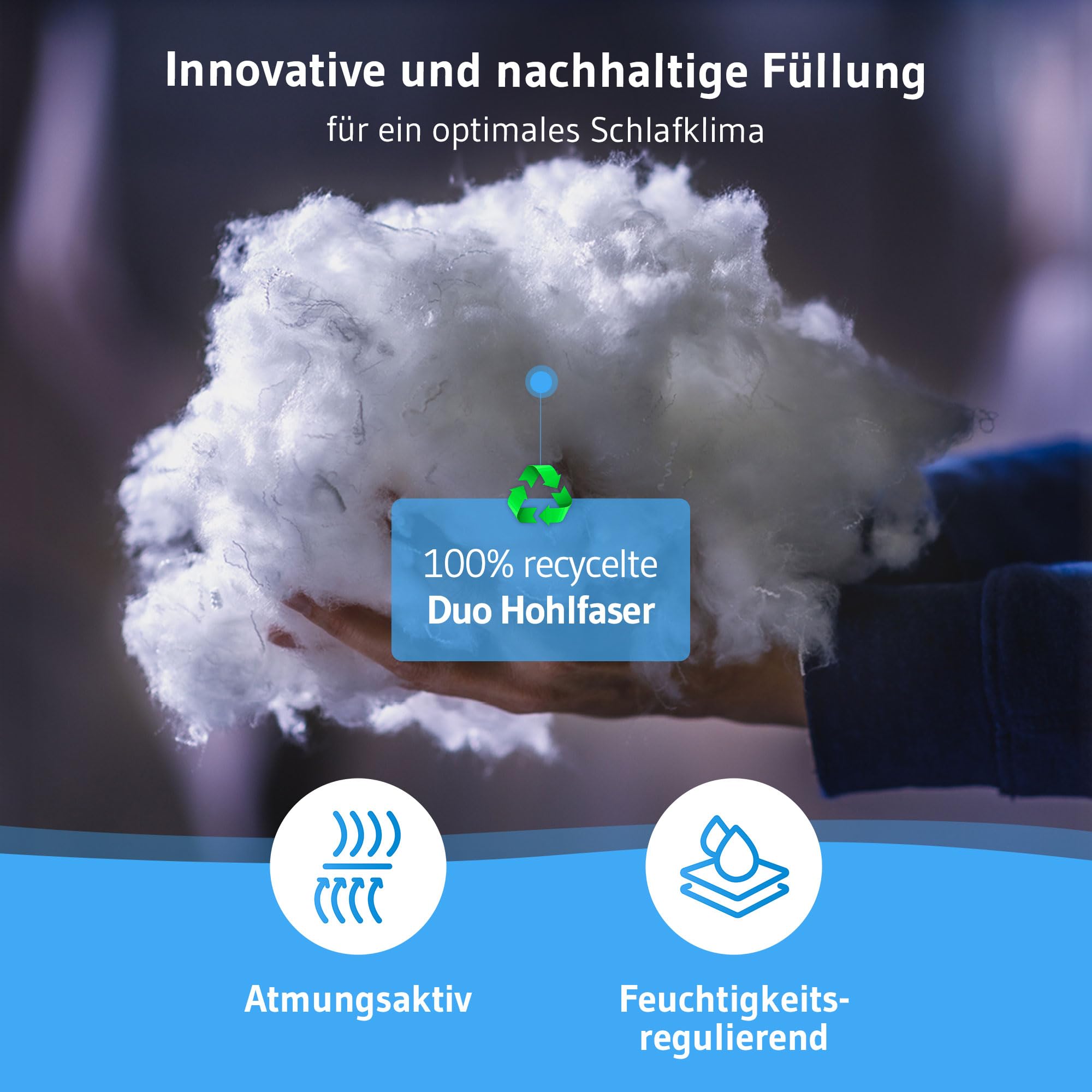 Bettdecke 135x200 mit Hygieneschutz & weicher Veredelung, Nachhaltige Ganzjahresdecke Blanco, Atmungsaktive Hohlfaser, Feuchtigkeitsregulierende Steppdecke, Warme 135 x 200 Blanket für Allergiker