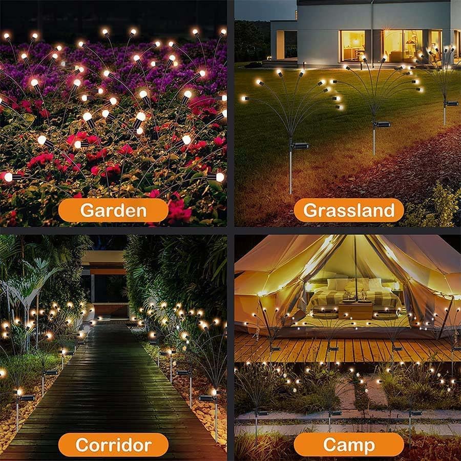 Miniatura 6 de ANTQUE Paquete de 2 luces LED de luciérnaga de 16 luces LED, luces solares de jardín con forma de explosión de estrellas mejoradas, luces vibrantes