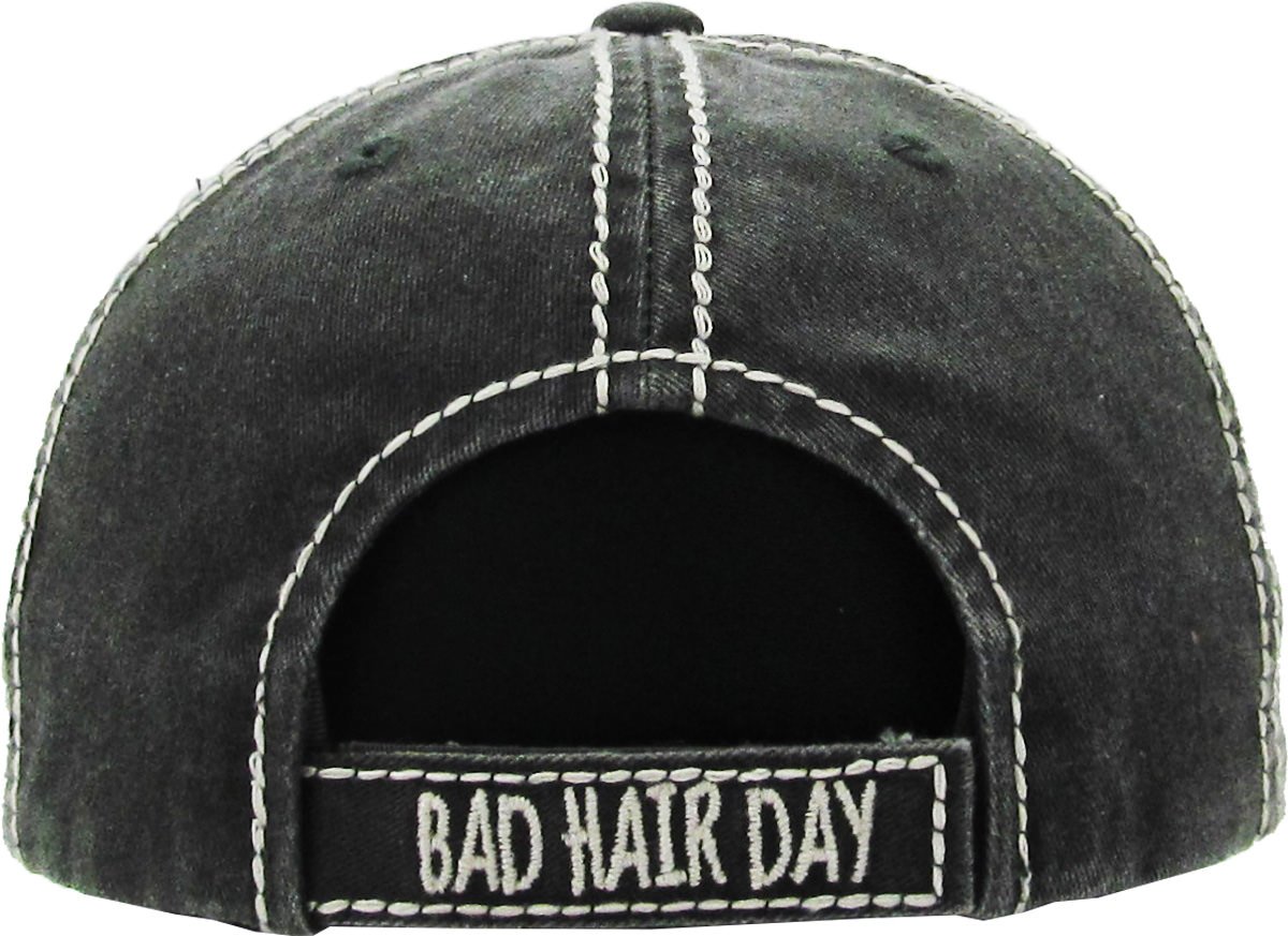 Funky Junque Women's Baseball Cap - Distressed Vintage Embroidered Patch Hat, "Home Hair Don't Care", Black, One Size - View #5