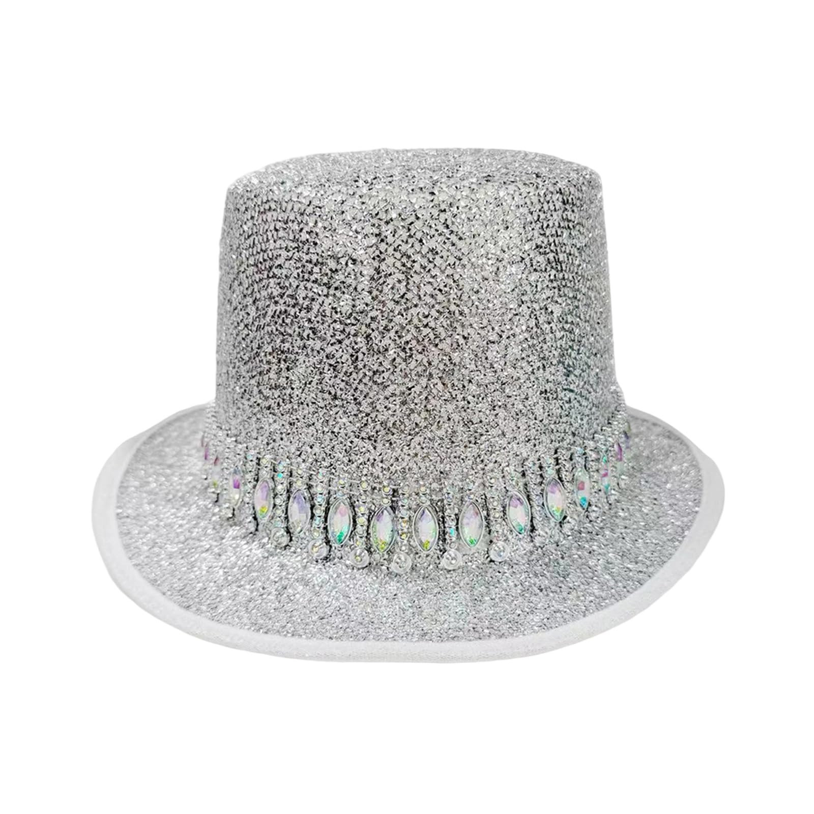 FeMereina Top Hat for Men and Women Party Hat with Rhinestone Decorative Band for Bachelorette Party Costume Hat (White, One Size)