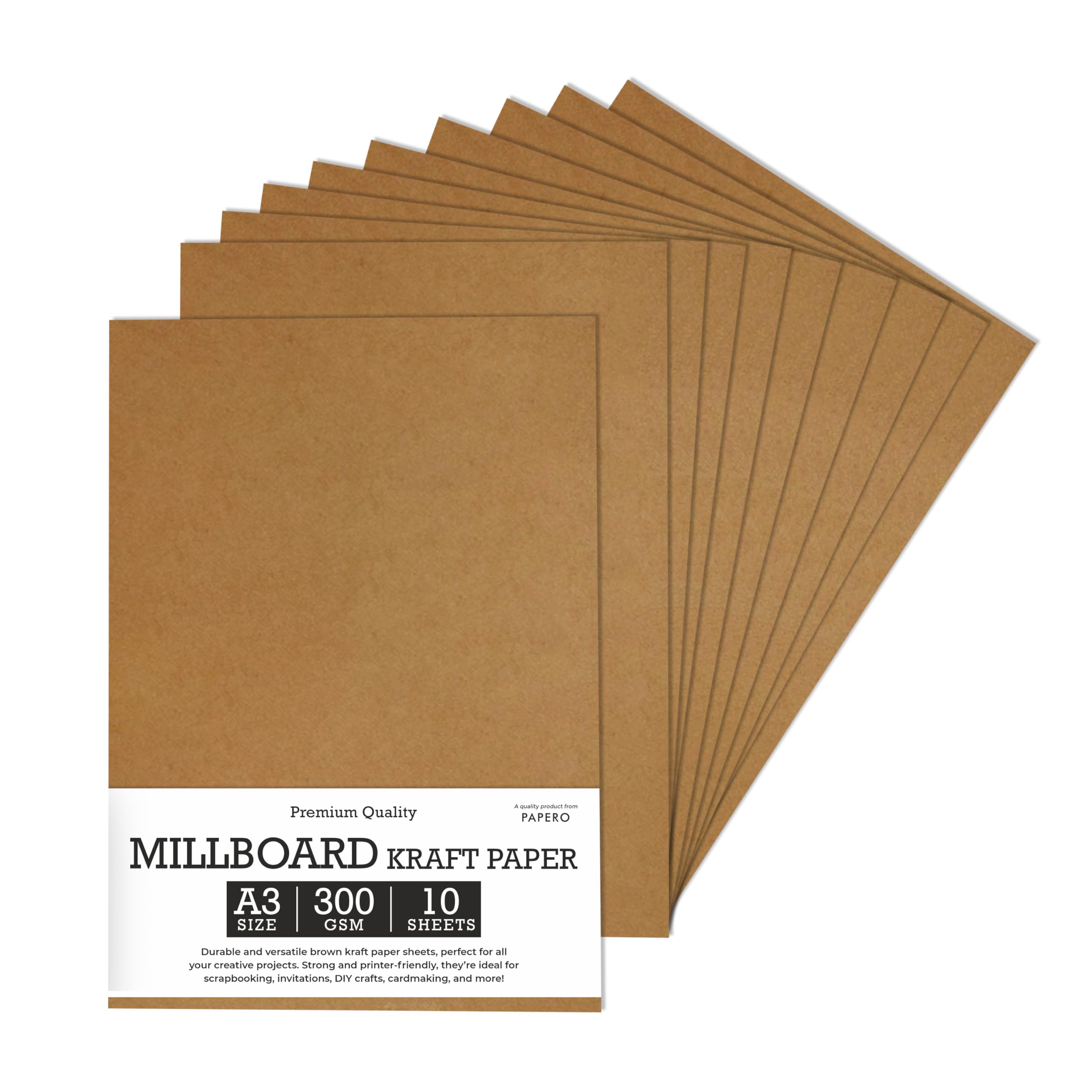PaperO A3 Millboard Kraft Paper Sheets – 300 GSM, Pack of 10 – Craft Liner Sheets for DIY Projects, Scrapbooking, and Art & Craft Work-image-3