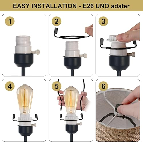Miniatura 4 de Soporte de arpa de pantalla de lámpara de 8 pulgadas, arpa de lámpara para base de luz E26, adaptador de ajuste UNO, juego de base de remate y arpa,