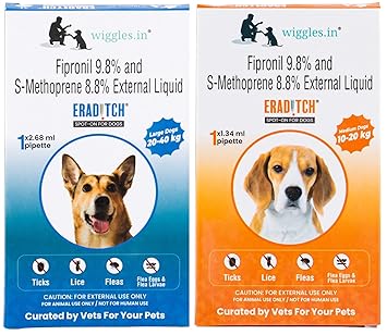 Eraditch Spot on for Dogs Fleas Ticks Remover Treatment Drops, 2.68ml & 1.34ml - Lice Prevention Heartworm Control Medicine Large Dogs (10kg to 40kg)